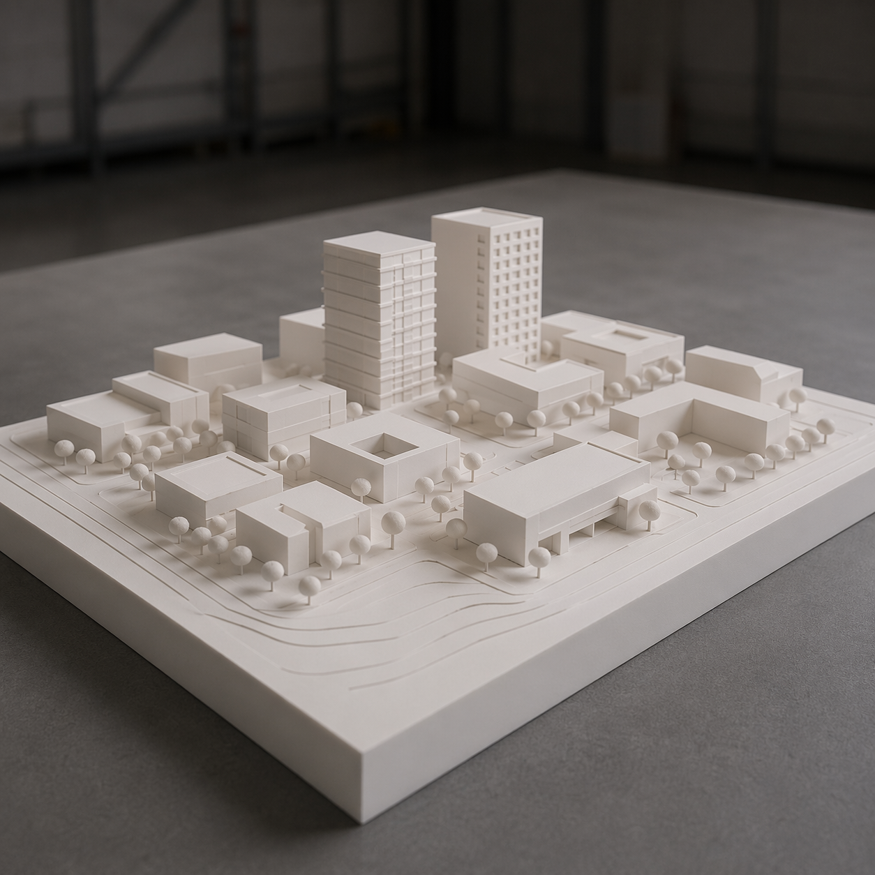 3D-printed, white plastic model house