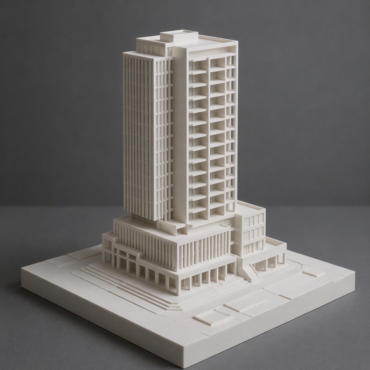 3D-printed, white plastic model house